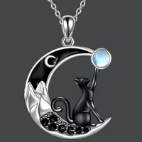 Black Cat Moon Pendant Necklace for Women – Zinc Geometric Crescent Moon 1240