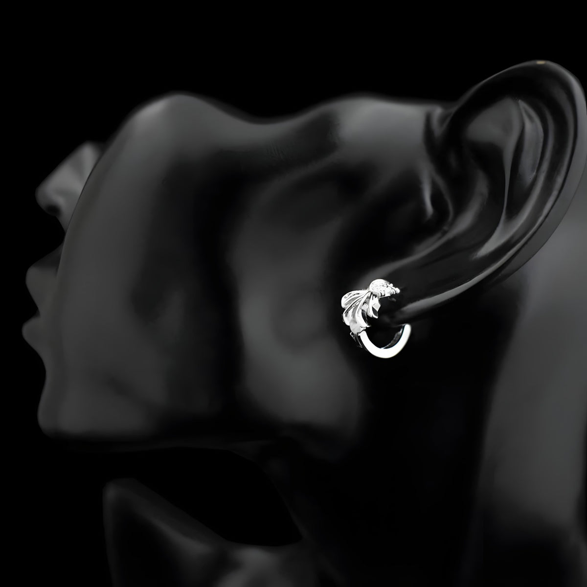Sterling Silver Fish Hoop Earrings with Cubic Zirconia Huggie Hoop Earrings 340