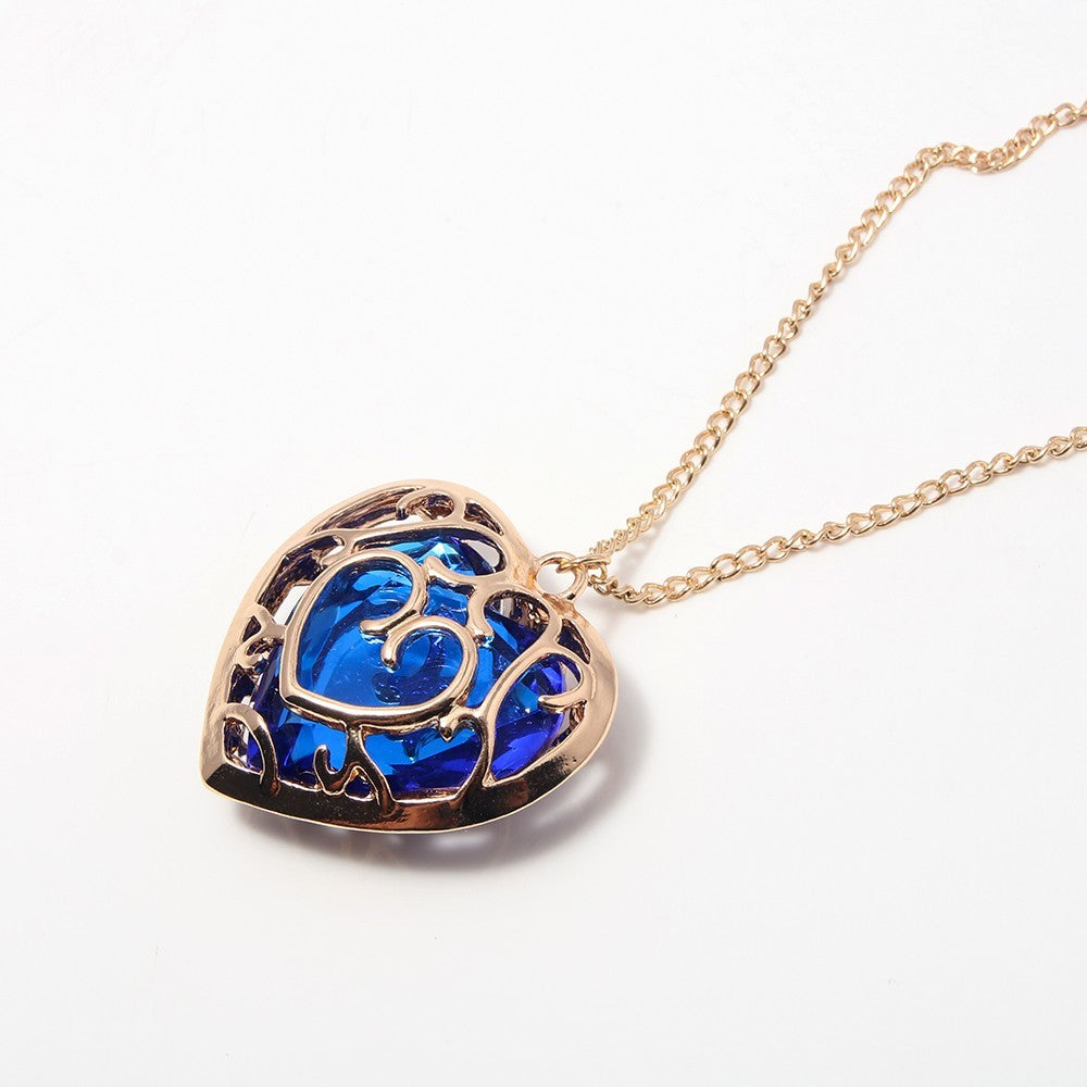 Signature Sculpted Rose Heart Locket Necklace — Dazzling Blue Heart Crystal 1320