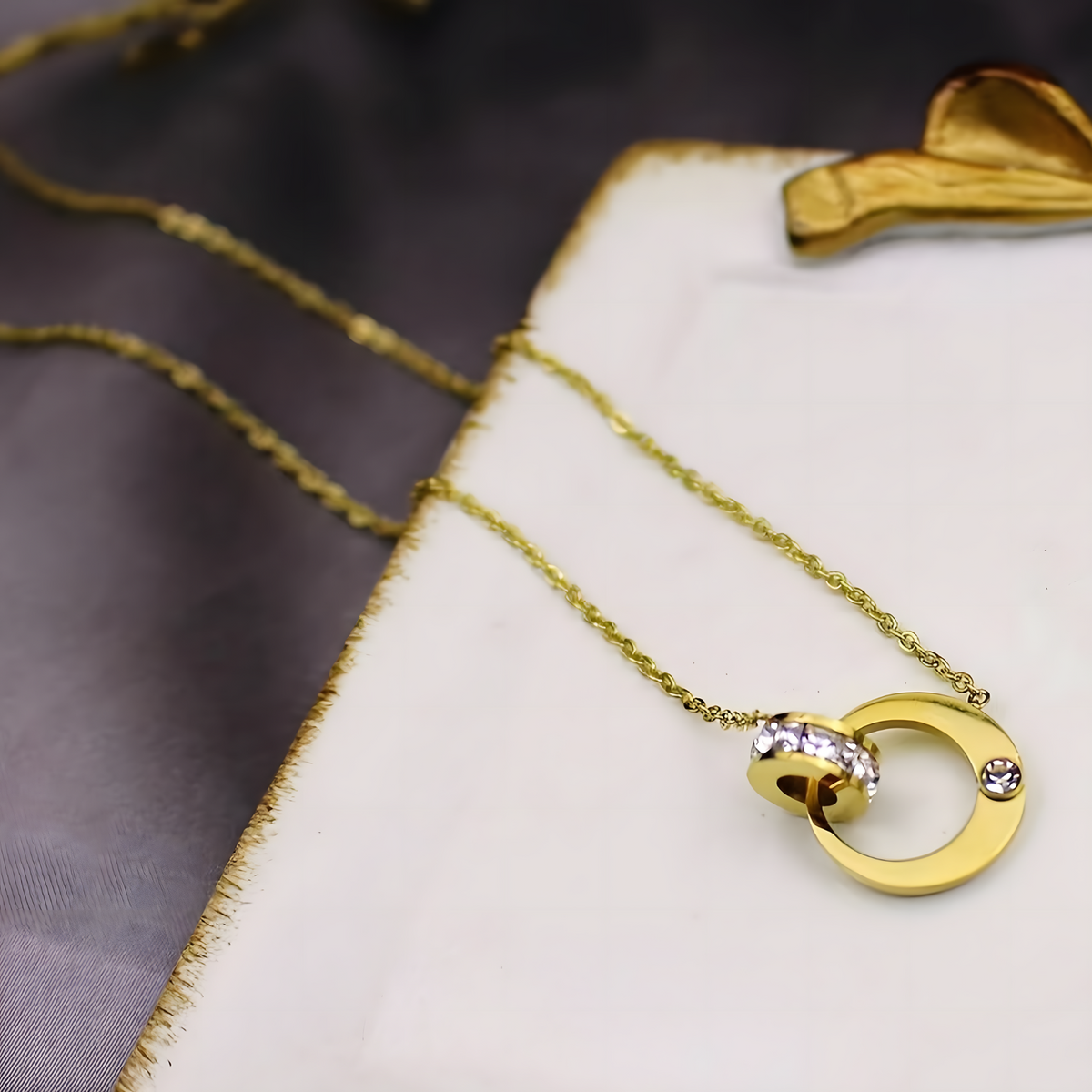 Dual Hoop Pendant Necklace for Women – Real PVD Gold Plated Stainless Steel 741