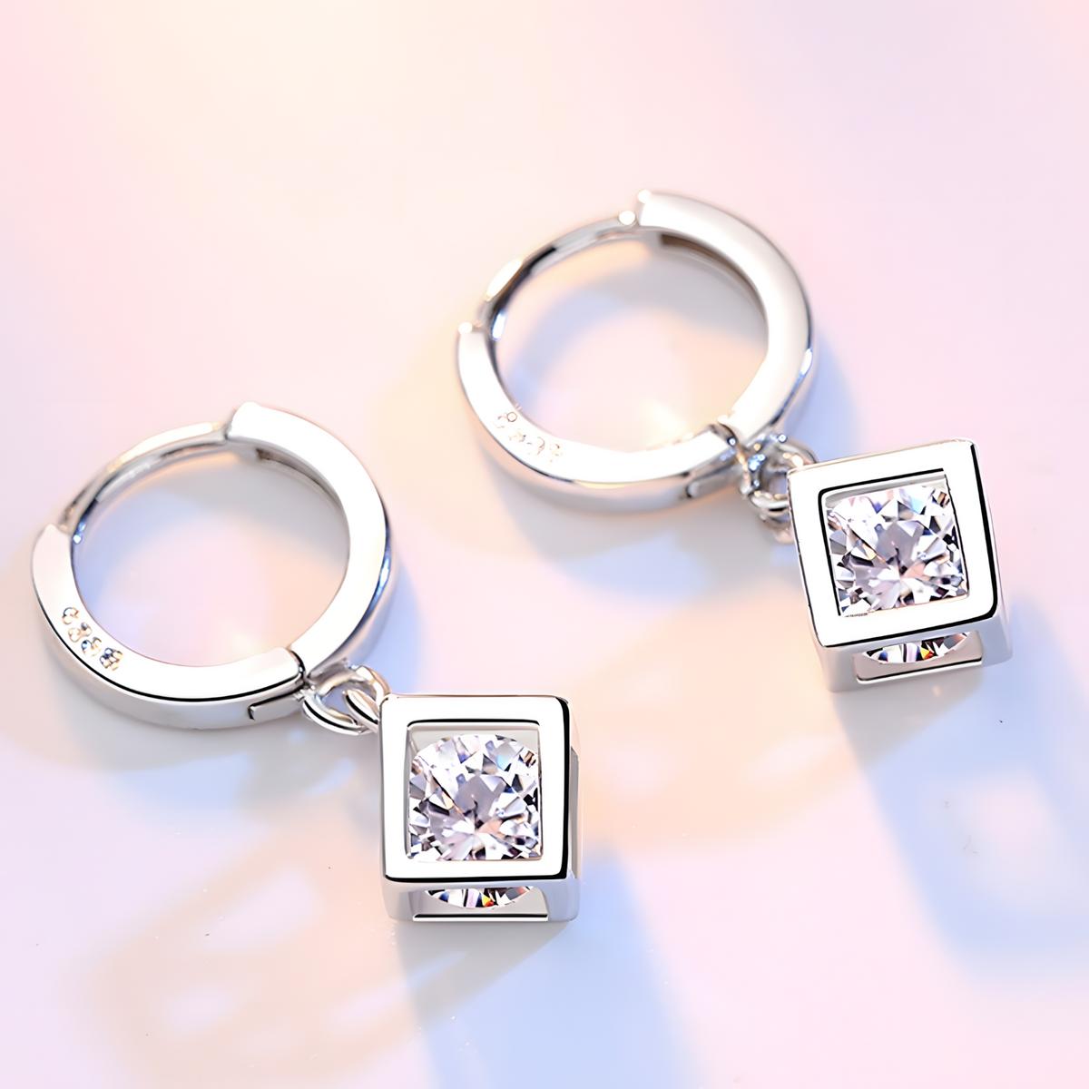 925 Silver-Plated Geometric Cube Drop Earrings for Women Alloy Hoop Earrings 916