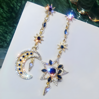 Asymmetric Moon & Star Earrings for Women – Gold-Tone Alloy Tassel Dangle 1180