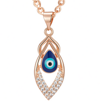 585 Rose Gold Evil Eye Pendant Necklace for Women, Blue Enamel Eye Zircon 1289
