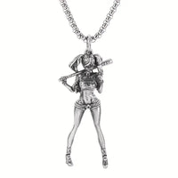 Exquisite Silver Necklace With Female Playing Baseball Pendant For Men 60 UK