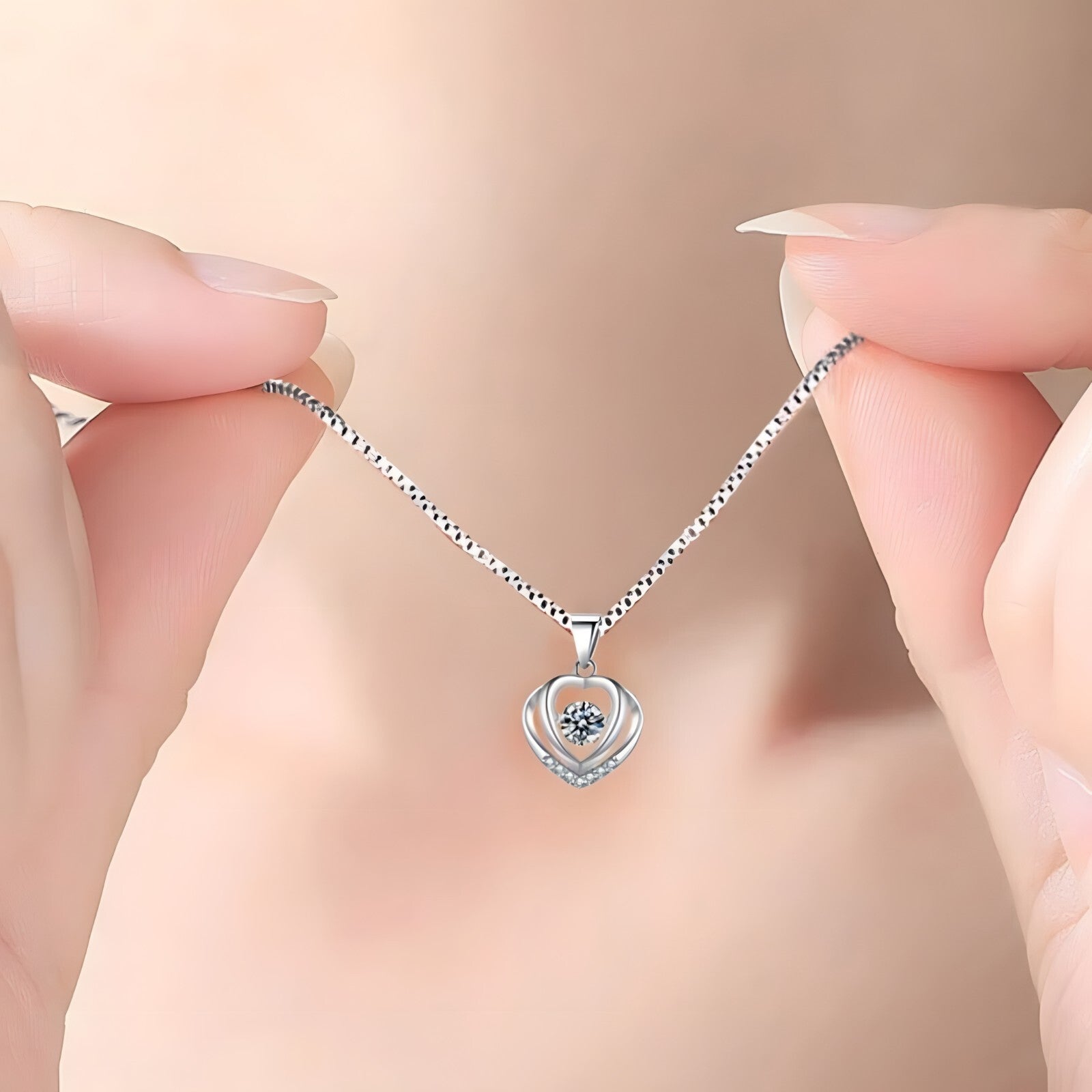 925 Sterling Silver Double Heart Necklace-Dazzling Dancing Zircon,Adjustable 270