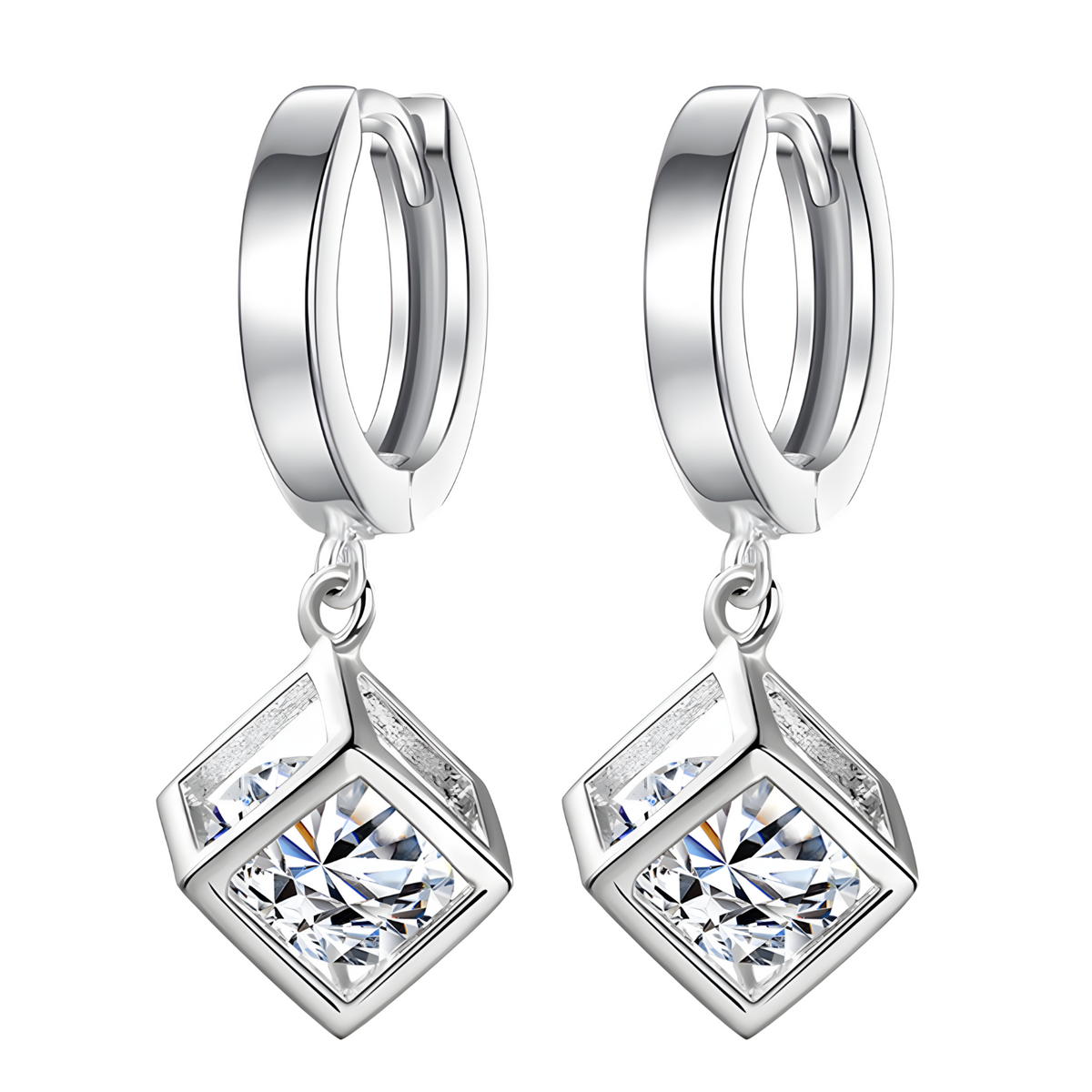 925 Silver-Plated Geometric Cube Drop Earrings for Women Alloy Hoop Earrings 916