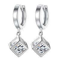925 Silver-Plated Geometric Cube Drop Earrings for Women Alloy Hoop Earrings 916
