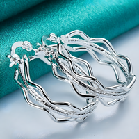 Wavy Ripple Hoop Earrings for Women – Copper Alloy with 925 Silver Plating 1221