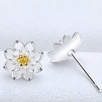 Lotus Flower Stud Earrings Women – 925 Silver-Plated Copper Alloy Gold-Tone 958