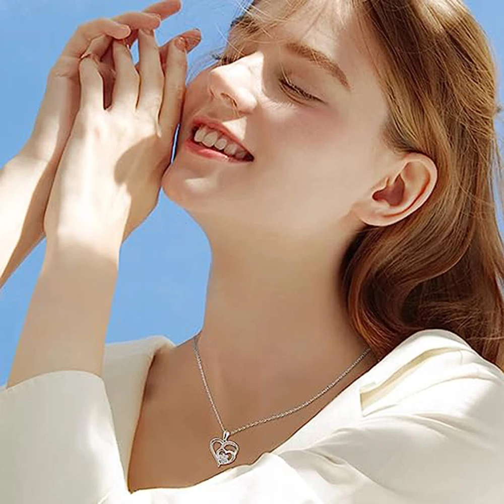 Paw Print Double Heart Pendant Necklace for Women-Sparkling Cubic Zirconia 1306