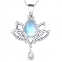 Lotus Moonstone Pendant Necklace   Pendant with Simulated Moonstone Centre  1255