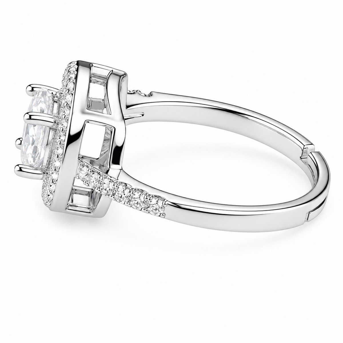 Women's Sparkling Zircon Proposal Ring Silver Tone Romantic Pave Engagement 1622