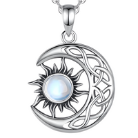 Sun and Moon Pendant Necklace Women, Imitation Opal Stone, Aesthetic Boho B130