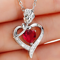 Rose Heart Pendant Necklace for Women –Copper Alloy Heart Necklace with Red 1155