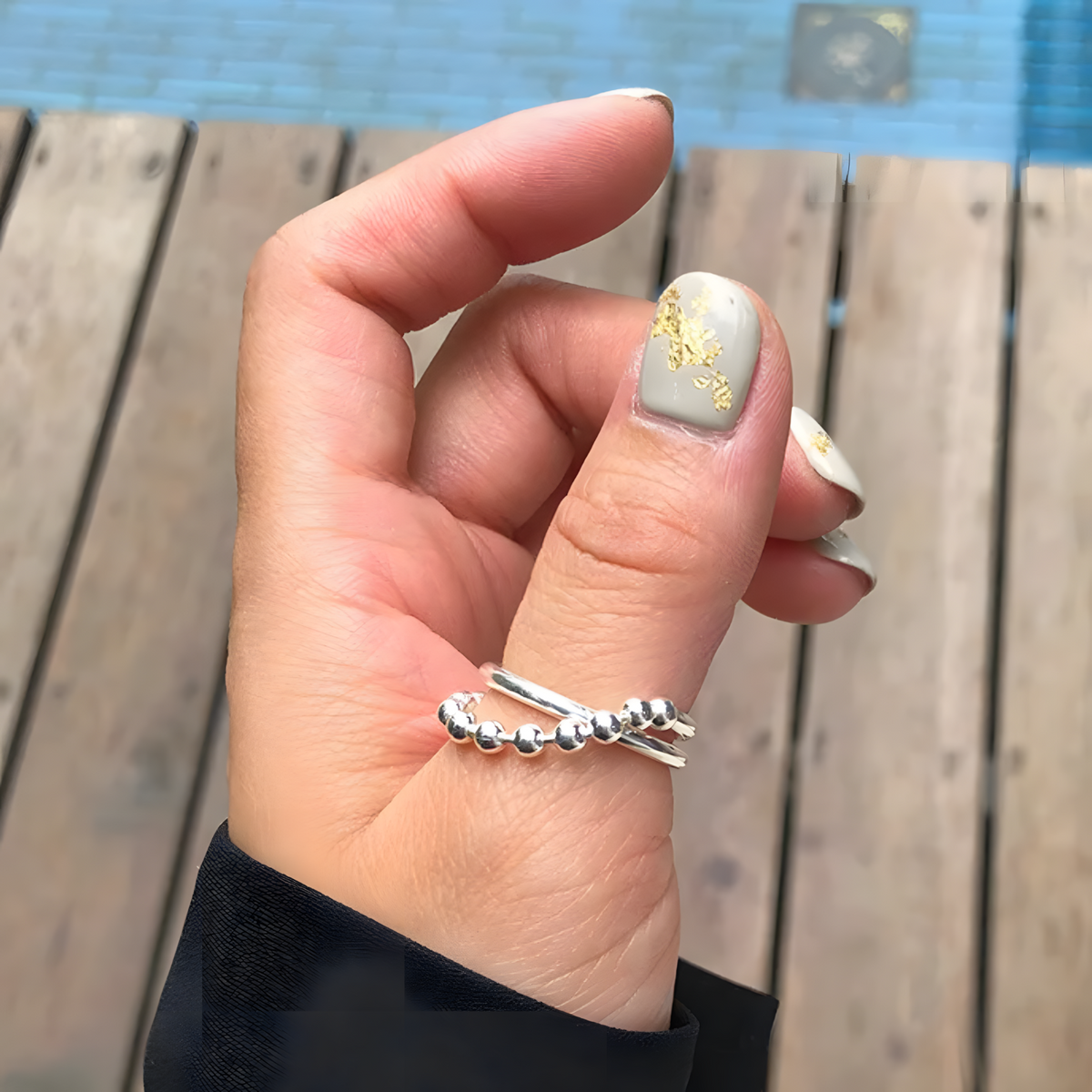 Sterling Silver Adjustable Fidget Ring for Women & Girls Anxiety Relief Bead 486