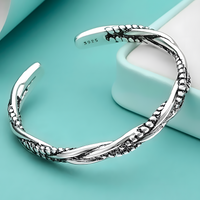925 Twisted Cuff Bracelet Silver Colour Braided Rope Open Bangle Adjustable 1756