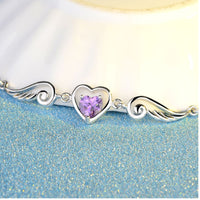 Unified Jewellery Sterling Silver Angel Wing Heart Necklace, Purple Crystal 329