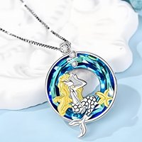 Enchanting Mermaid Blue Crystal Sterling Silver Necklace Perfect Ocean Lover B74