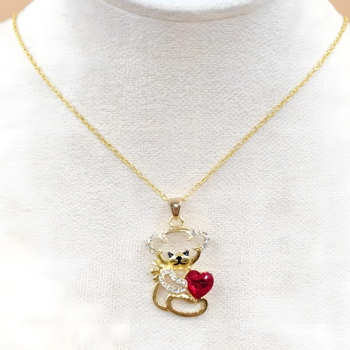 Teddy Bear Heart Necklace Women–Zinc Alloy Gold Colour Outline Bear Pendant 1172