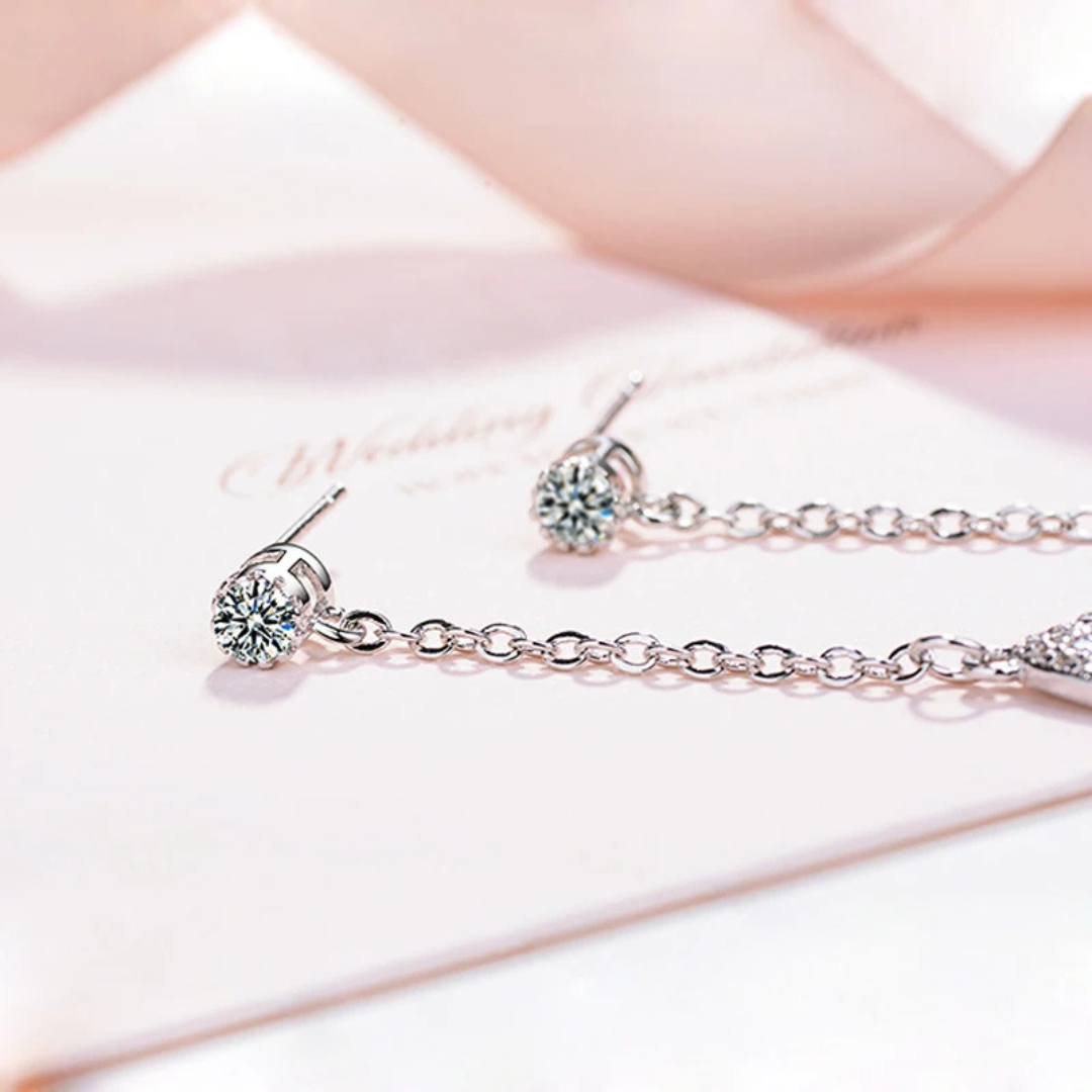 Exquisite Cat & Fishbone Mismatch Drop Earrings Women Sparkling CZ Accents 297