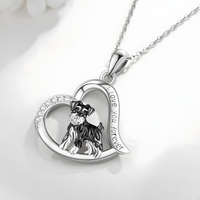 Silver Plated Schnauzer Dog Heart Pendant Necklace 45cm Chain Love Dog 1252