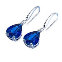 925 Sterling Silver Water Drop Dangle Earrings | Blue Zircon 10mm Wide Pear 569