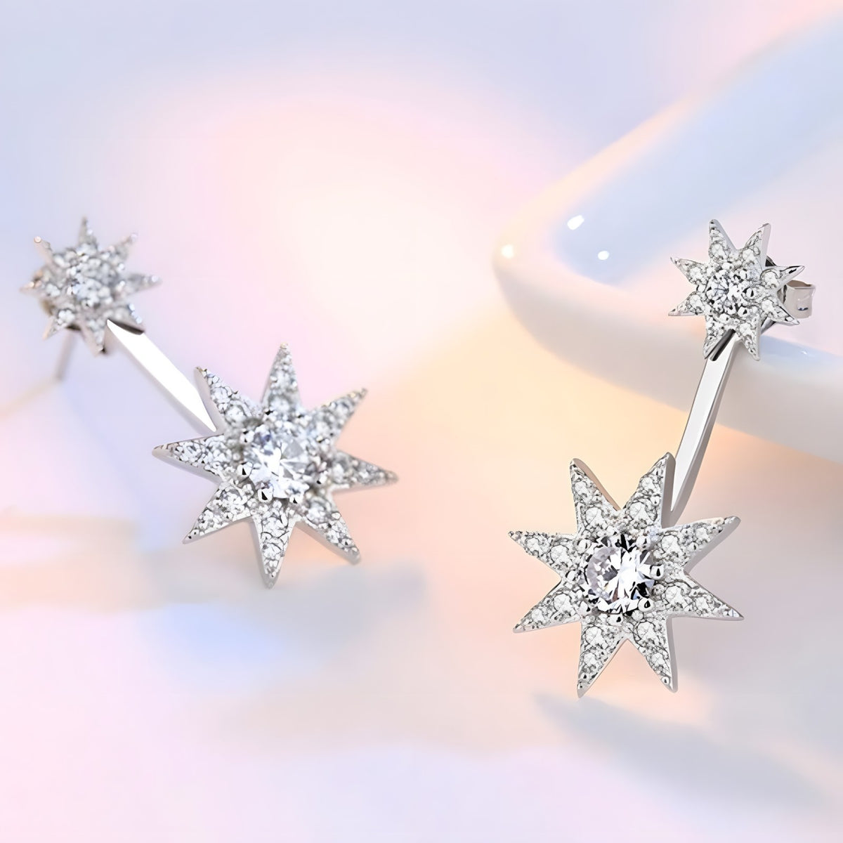 Sparkling Star Drop Earrings for Women - 925 Sterling Silver Elegant Dangle 332