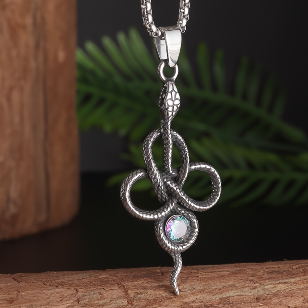 Gothic Snake Necklace Silver Tone Serpent Pendant Jewellery With Iridescent B351
