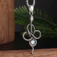 Gothic Snake Necklace Silver Tone Serpent Pendant Jewellery With Iridescent B351