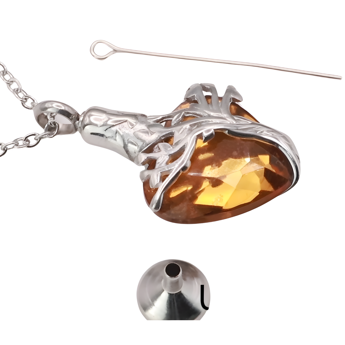 Heart Tree of Life Urn Necklace Crystal Funnel Filler 316L Stainless Steel B211