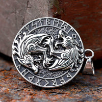 Viking Wolf Pendant Necklace For Men Round Ethnic Nordic Rune Amulet Circle 1129