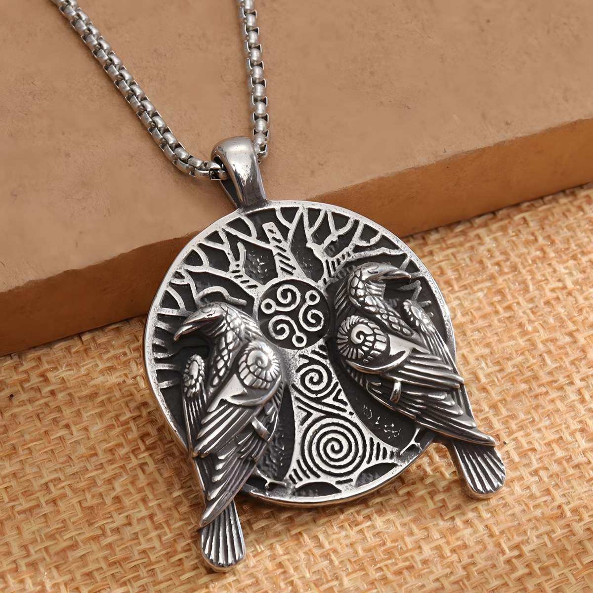 Norse Odin Crow Necklace for Men – Zinc Alloy Viking Tree of Life Pendant 1250
