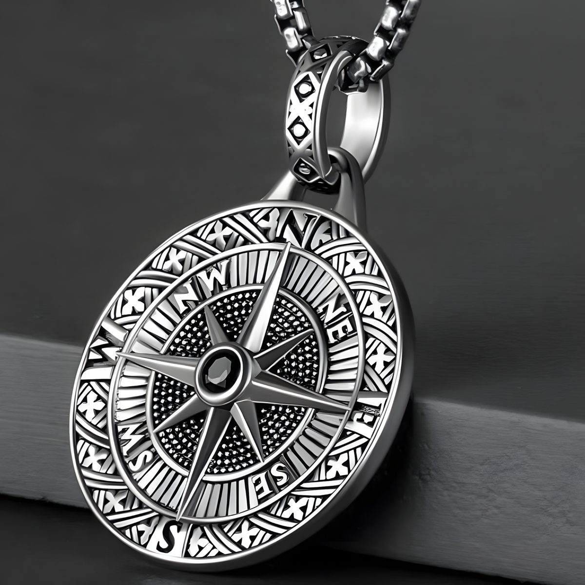 Compass Pendant Necklace for Men Rotating Compass Disc Medallion Hip Hop 1387