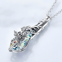 Butterfly Urn Cremation Necklace for Ashes Womens Tear Drop Crystal Keepsake B94