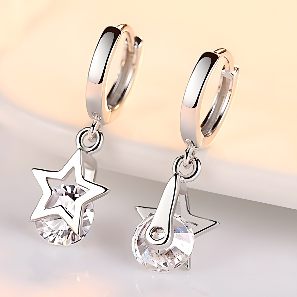 Crystal Star Hoop Earrings Women – Trendy Silver-Tone Huggie Dangle Earrings 998