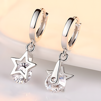 Crystal Star Hoop Earrings Women – Trendy Silver-Tone Huggie Dangle Earrings 998