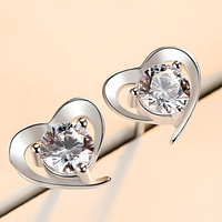Women's 925 Silver Heart Stud Earrings with Dazzling Crystal Rhinestones 482