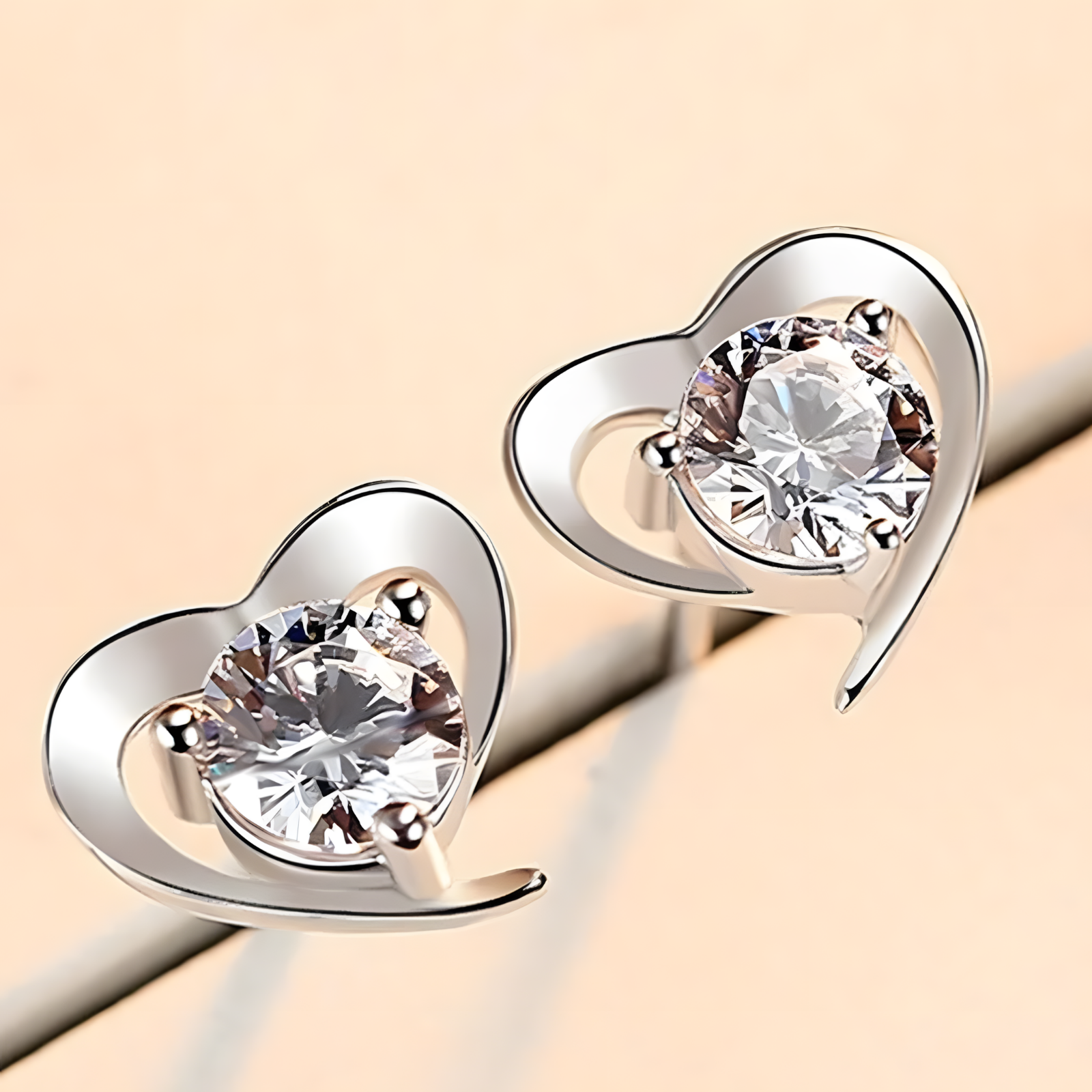 Women's 925 Silver Heart Stud Earrings with Dazzling Crystal Rhinestones 482