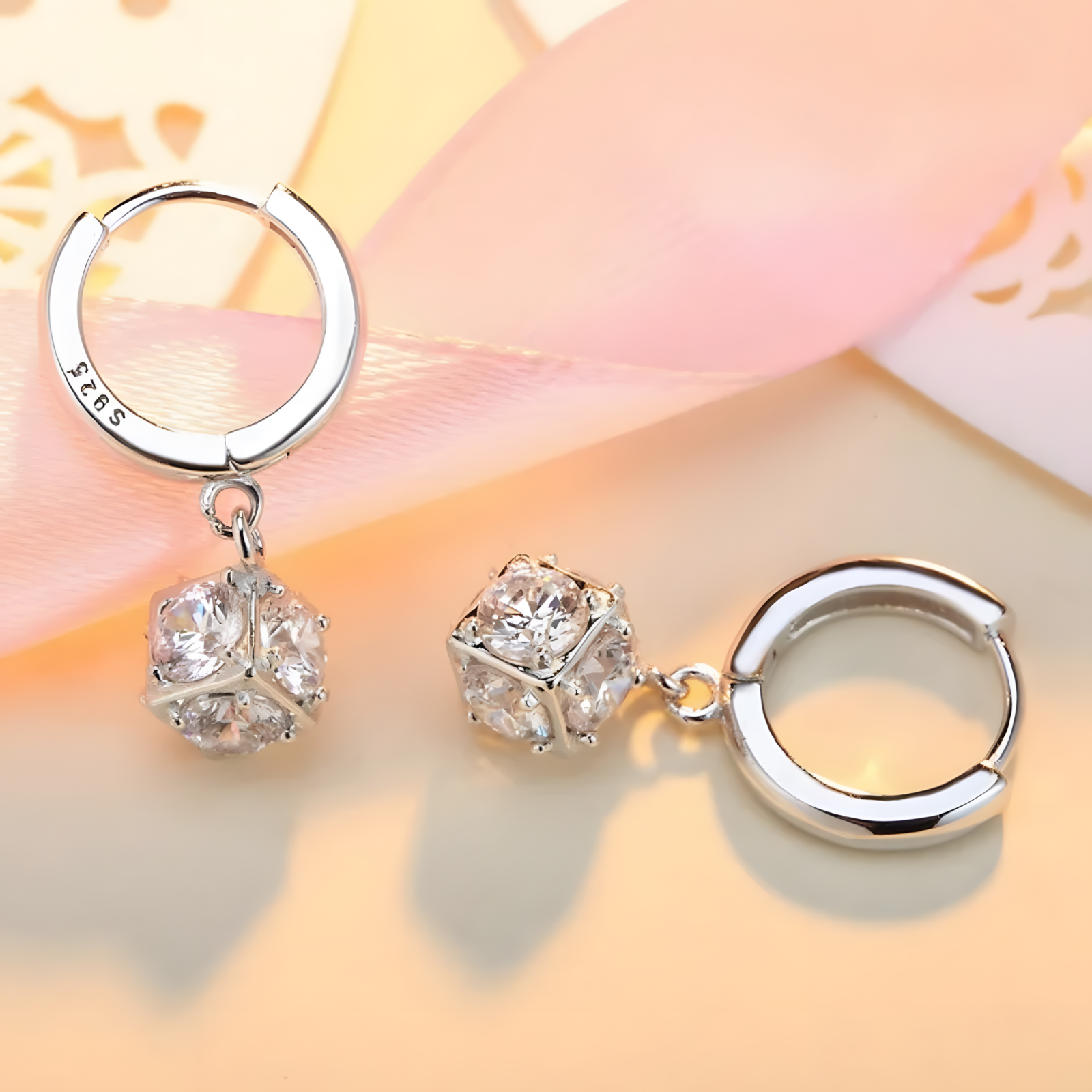 Women's Dangle Hoop Earrings,925 Sterling Silver Plated with Round-Cut Cubic 467