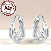 Tarnish-Resistant Rhodium Plated 925 Sterling Silver Interwoven Hoop Earring 623