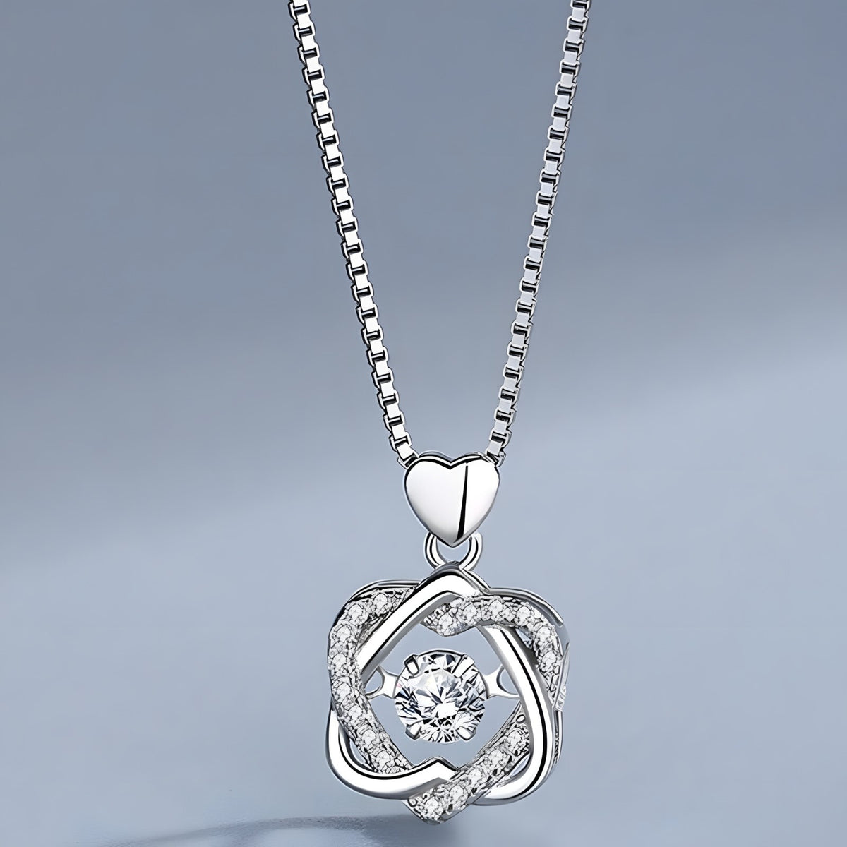 Sterling Silver Heart Knot Pendant Necklace for Women – Real 925 Box Chain 289