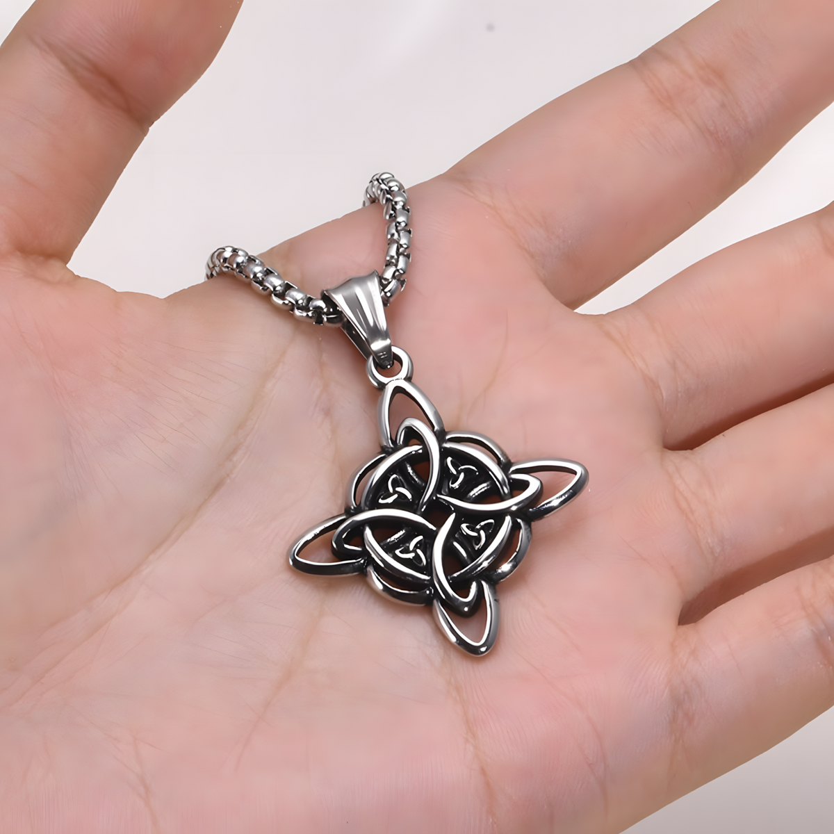 Stainless Steel Celtic Knot Pendant Necklace - Geometric Ethnic Cross Knot 1239