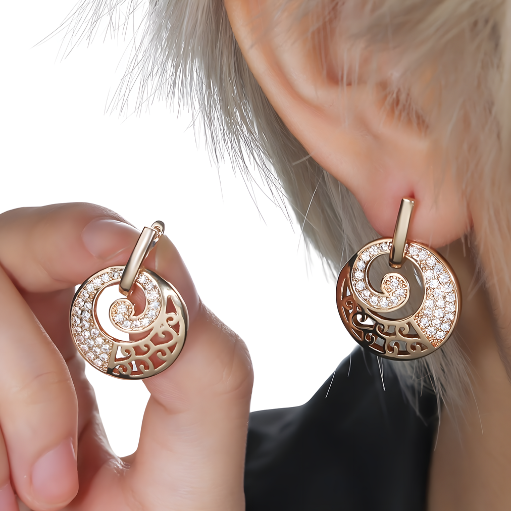 Rose Gold Color Sparkling Zircon Stone Hoop Earring Elegant Drop Round Charm 622