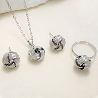 Twisted Knot Jewellery Set For Women, Silver Tone Pendant Necklace Stud 1717
