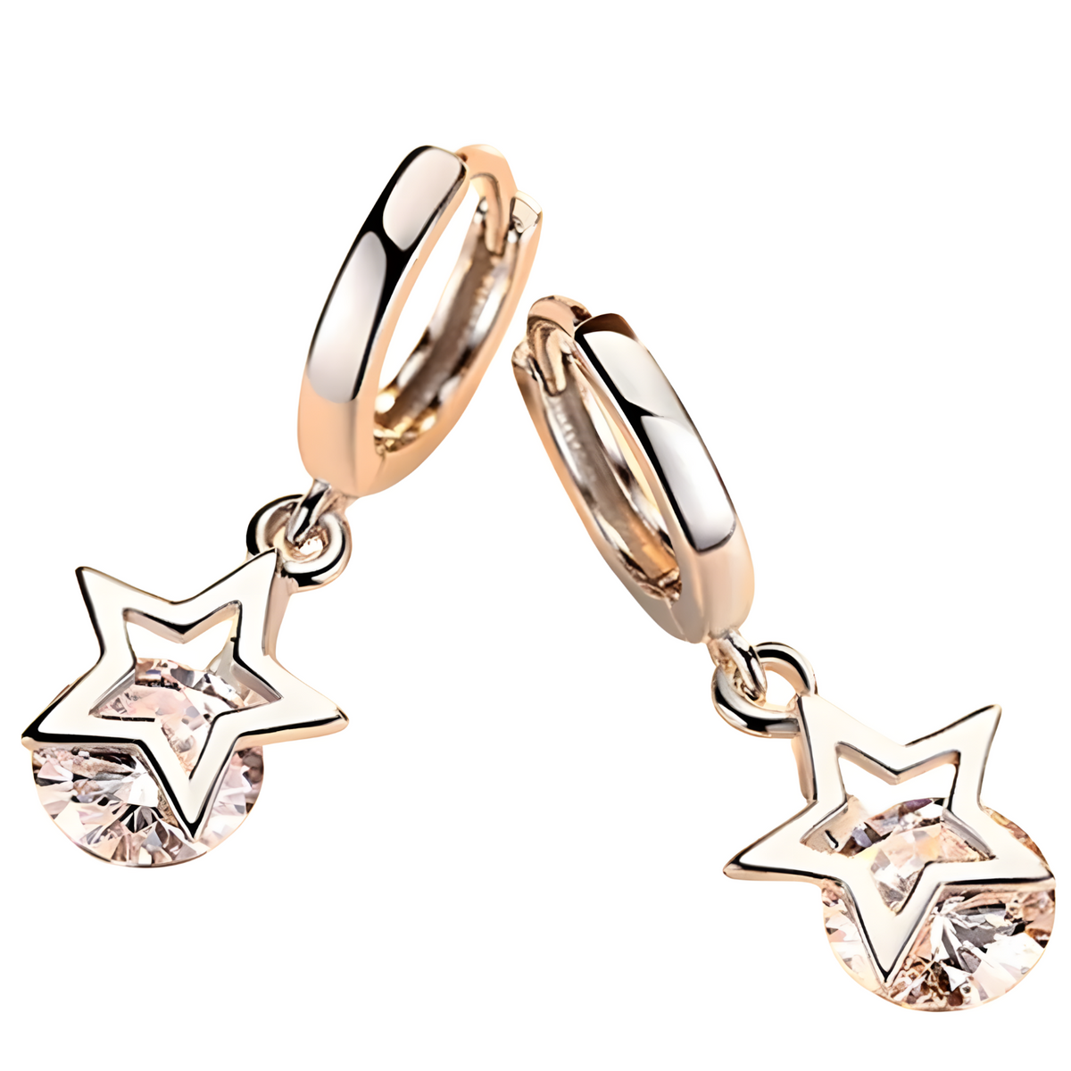 Unified Jewellery 925 Sterling Silver Star Earing Dangle Hoop Cubic Zirconia 478
