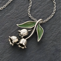 Lily Of The Valley Jewellery Set Women, Green Leaf Flower Pendant Necklace 1710