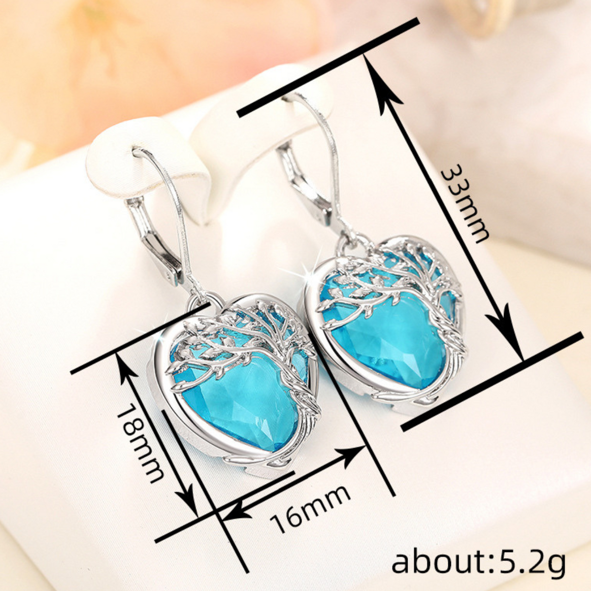 Heart Tree Earrings 33mm Length 18x16mm Heart Pendant 5.2g Lightweight 1399