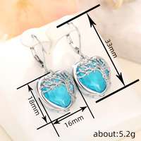 Heart Tree Earrings 33mm Length 18x16mm Heart Pendant 5.2g Lightweight 1399
