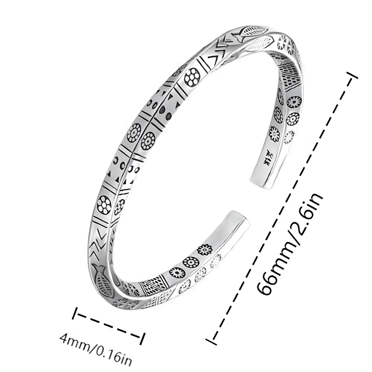Rhodium-Plated Mobius Loop Open Bracelet — 66mm Diameter Adjustable Cuff 1447