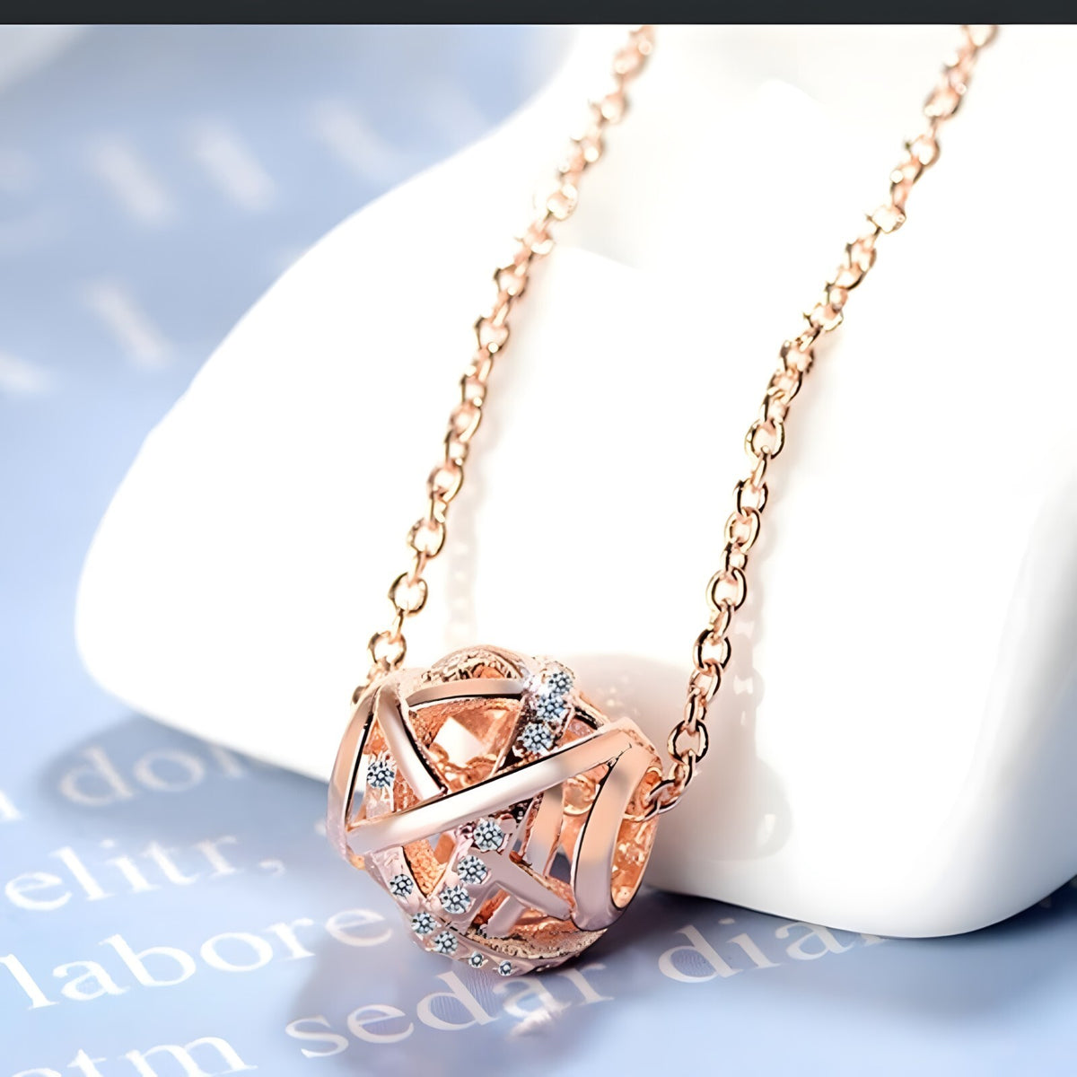 925 Sterling Silver Rose Gold Crisscross Pendant Necklace Elegant Globe 285